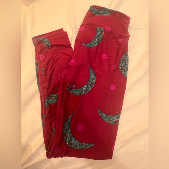 Lularoe One Size Leggings moon pink and blue - Picture 1 of 6